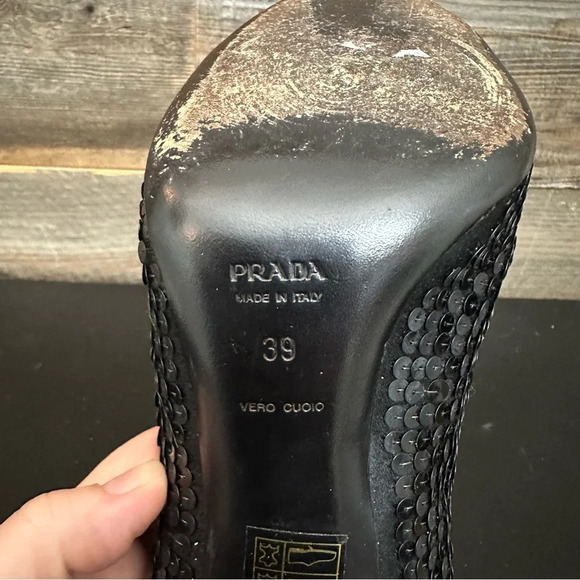 Prada Black Sequins Pumps Women 39 Black Bow Satin Toe & Heel Stiletto Shoes - Picture 12 of 12